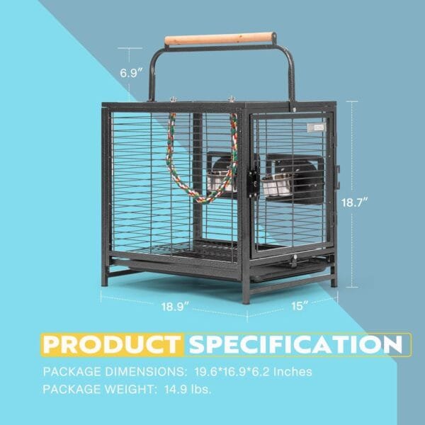 VIVOHOME Jaula de viaje de hierro forjado de 48 cm para loros, conures, cotorritas, cacatúas, periquitos - Image 7