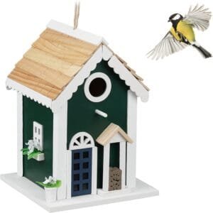Relaxdays Casa Pájaros, Caja Nido Aves Silvestres, Pajarera Colgante, 25,5x18,5x18,5 cm, Casita Nidal Madera, Gorriones